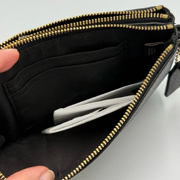 Coach Double Corner Zip Wristlet in black refined pebbled leather - Picture 5 of 7